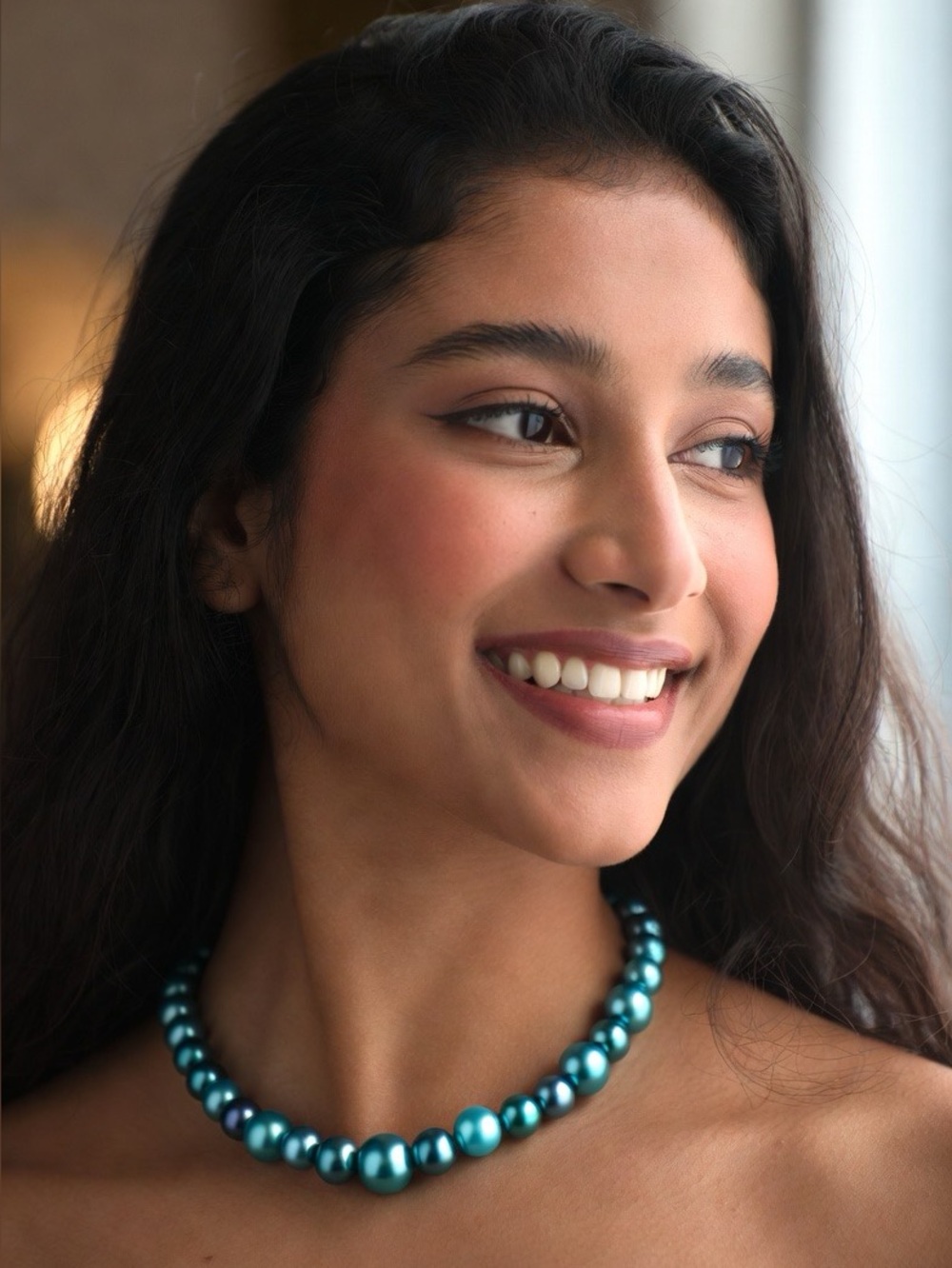 Tiffany Blue Teal Freshwater Cultured Pearl Necklace & Bracelet Set - Picture 3 of 16